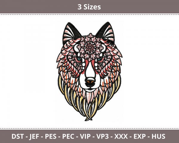 Wolf Face Machine Embroidery Design