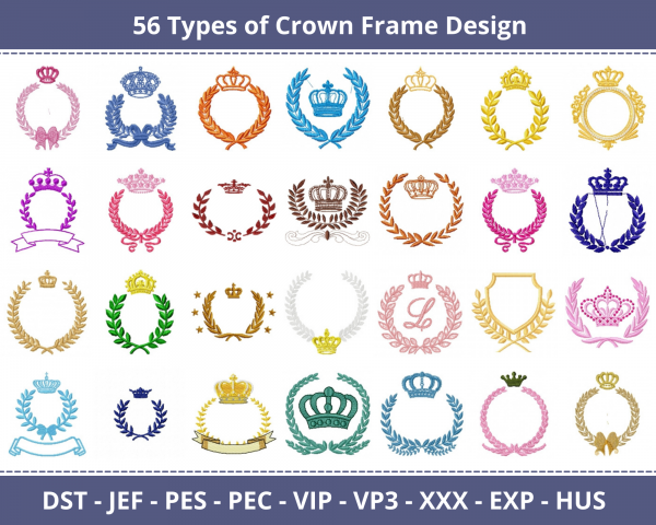 Crown Frame Machine Embroidery Designs-56 Types-1 Size-instant download