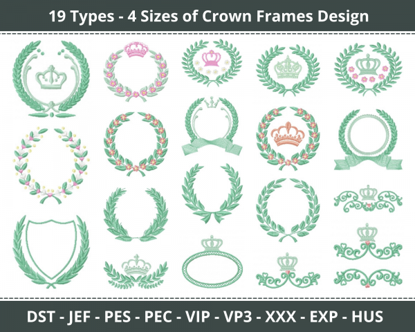 Crown Frame Machine Embroidery Designs-19 Types-4 Sizes-instant download