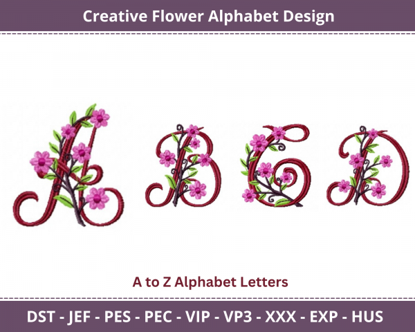 Creative Flower Alphabet Machine Embroidery Design