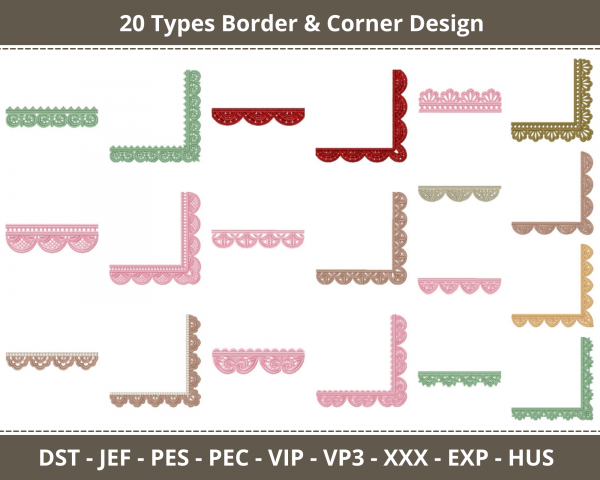 Border & Corner Machine Embroidery Designs-20 Types-1 Size-instant download