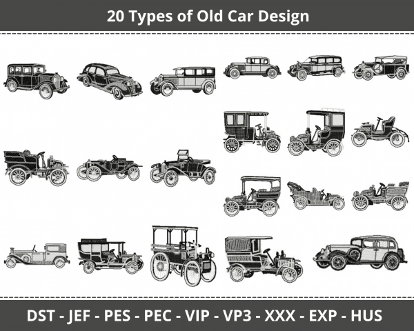 Old Car Machine Embroidery Designs-20 Types-1 Size-instant download