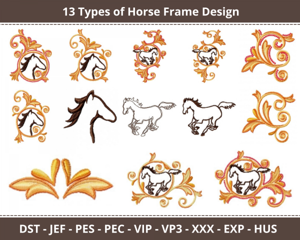 Horse Frame Machine Embroidery Designs-13 Types-1 Size-instant download