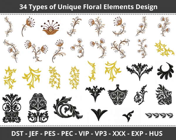 Unique Floral Elements Machine Embroidery Design