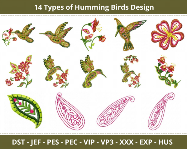Humming Birds Machine Embroidery Designs-14 Types-1 Size-instant download