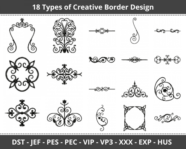 Creative Border Machine Embroidery Designs-18 Types-1 Size-instant download