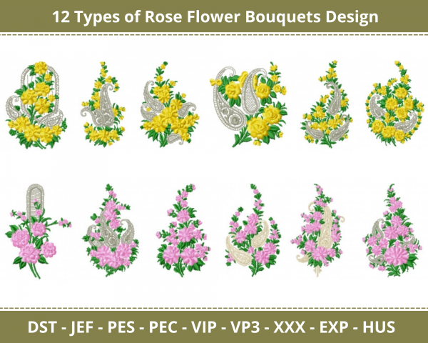 Rose Flower Bouquets Machine Embroidery Design	