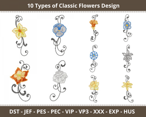 Classic Flowers Machine Embroidery Design