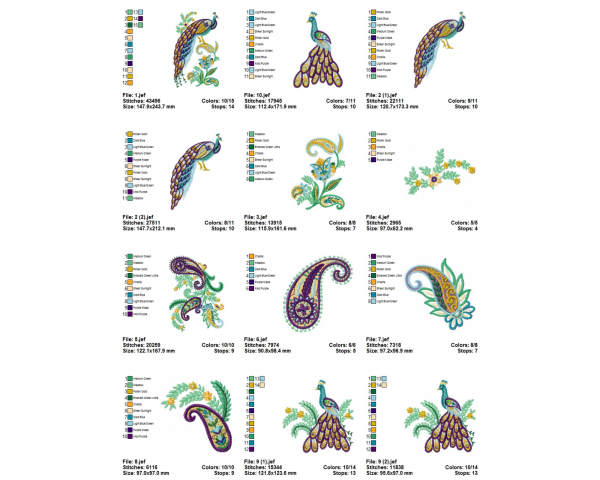 Classic Peacock Machine Embroidery Designs-10 Types-1 Size-instant download