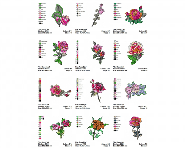 Rose Flowers Machine Embroidery Designs-12 Types-1 Size-instant download
