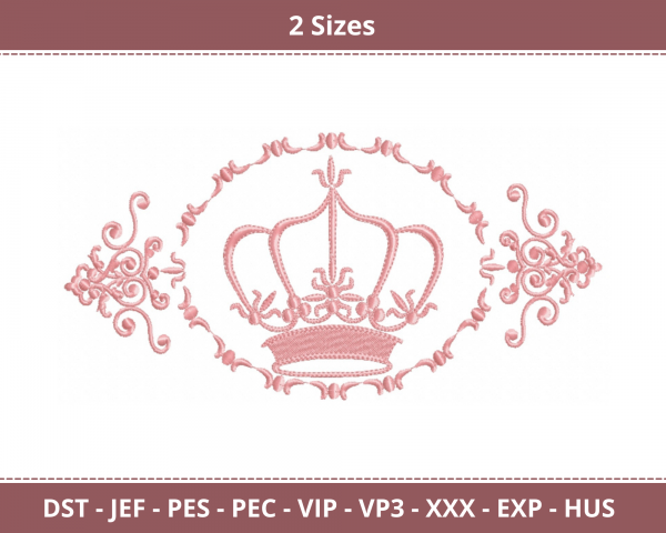 Crown & Floral Frame Machine Embroidery Designs-2 Sizes-instant download