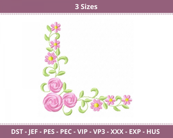 Floral Corner Machine Embroidery Designs-3 Sizes-instant download