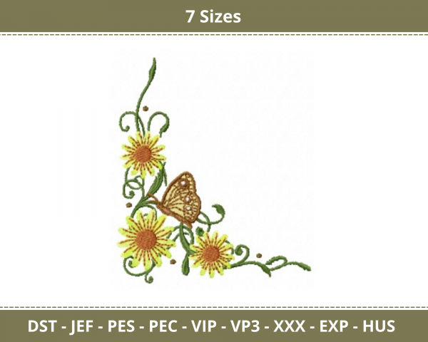 Flower Corner Machine Embroidery Designs-7 Sizes-instant download