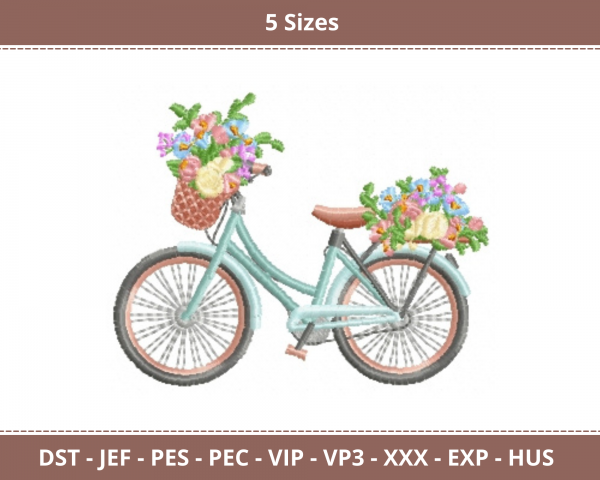 Floral Bicycle Machine Embroidery Designs-5 Sizes-instant download