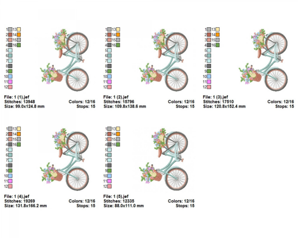 Floral Bicycle Machine Embroidery Designs-5 Sizes-instant download