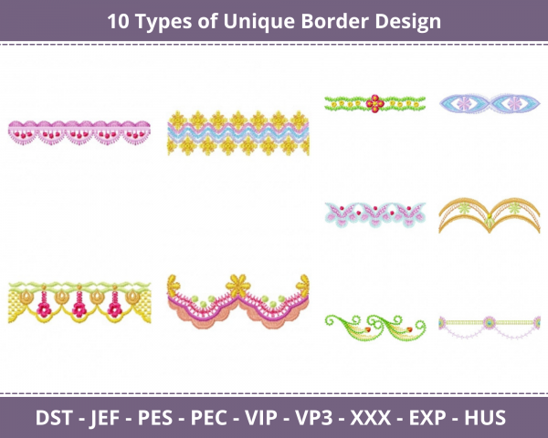 Unique Border Machine Embroidery Designs-10 Types-1 Size-instant download