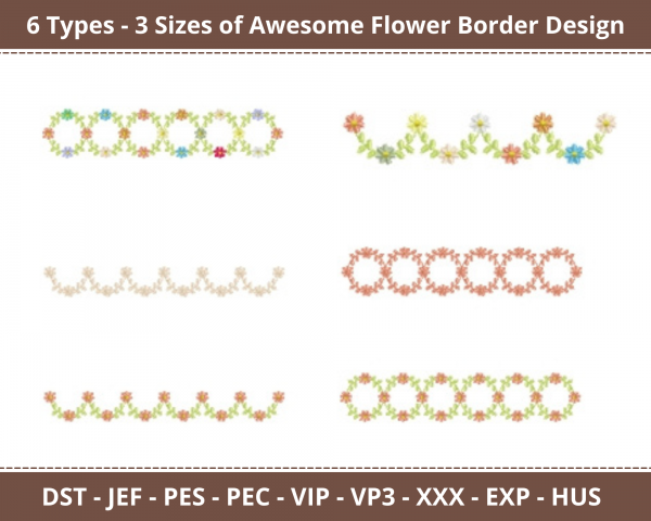 Awesome Flower Border Machine Embroidery Designs-6 Types-3 Sizes-instant download