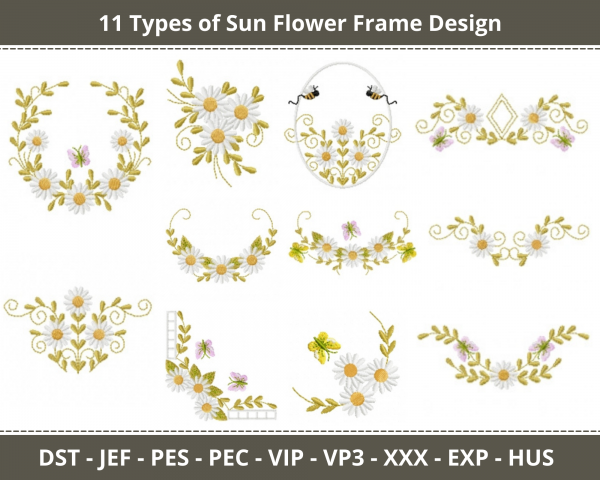 Sun Flower Frame Machine Embroidery Design	