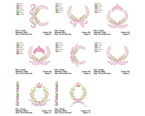 Floral & Crown Frame Machine Embroidery Designs-8 Types-1 Size-instant download