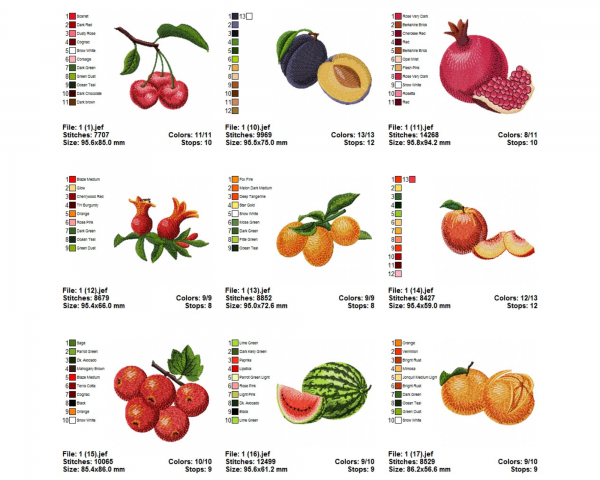 Fruits Machine Embroidery Designs-17 Types-1 Size-instant download
