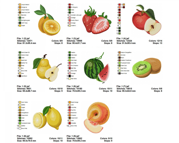 Fruits Machine Embroidery Designs-17 Types-1 Size-instant download