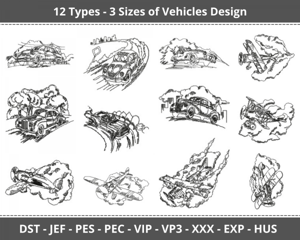 Vehicles Machine Embroidery Designs-12 Types-3 Sizes-instant download
