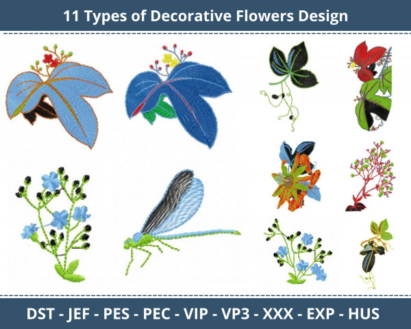 Decorative Flowers Machine Embroidery Designs-11 Types 1-Size-instant download