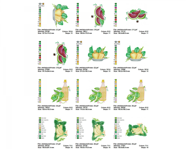 Fruits Machine Embroidery Designs-4 Types-3 Sizes-instant download