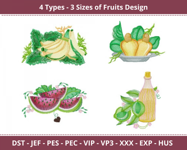 Fruits Machine Embroidery Designs-4 Types-3 Sizes-instant download