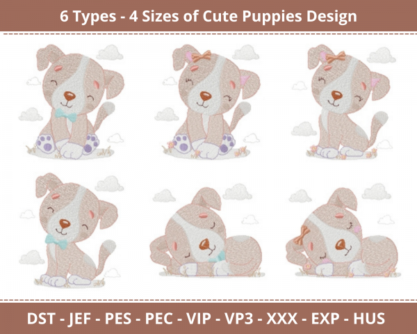Cute Puppies Machine Embroidery Designs-6 Types-4 Sizes-instant download
