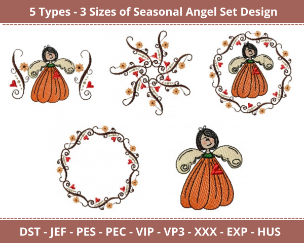 Seasonal Angel Set Machine Embroidery Designs-5 Types-3 Sizes-instant download