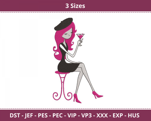 Fashion Girl Machine Embroidery Designs-3 Sizes-instant download
