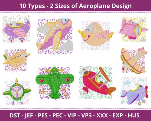 Aero Plane Machine Embroidery Designs-10 Types-2 Sizes-instant download