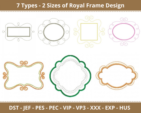 Royal Frame Machine Embroidery Designs-7 Types-2 Sizes-instant download