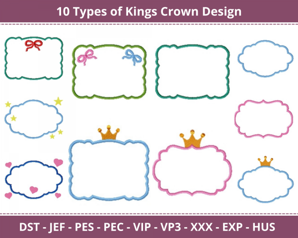 Kings Crown Frame Machine Embroidery Designs-10 Types-1 Size-instant download