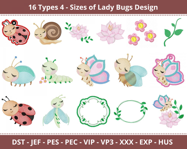 Lady Bugs Machine Embroidery Designs-16 Types 4- Sizes-instant download