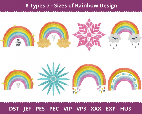 Rainbow Machine Embroidery Designs-8 Types -7 Sizes-instant download