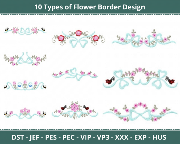 Flower Border Machine Embroidery Designs-10 Types - 1 Size-instant download