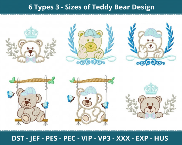 Teddy Bear Machine Embroidery Designs-6 Types 3 Sizes-instant download