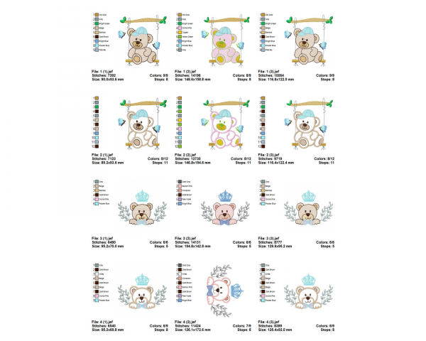 Teddy Bear Machine Embroidery Designs-6 Types 3 Sizes-instant download