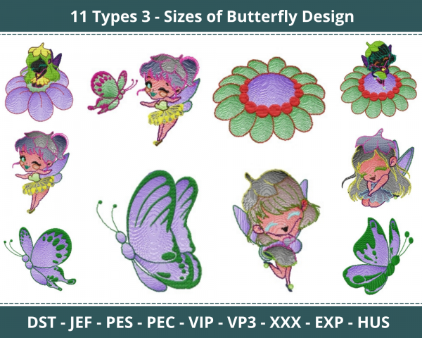 Butterfly Machine Embroidery Designs-11 Types 3 Sizes-instant download