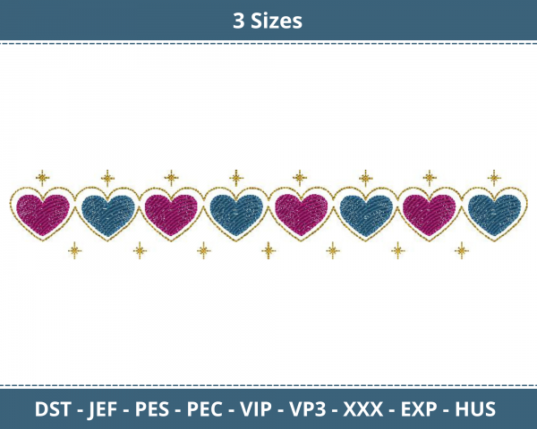 Hearts Border Machine Embroidery Designs-3 Sizes-instant download