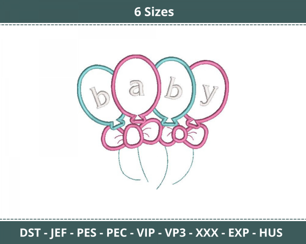 Baby Balloon Machine Embroidery Designs-6 Sizes-instant download