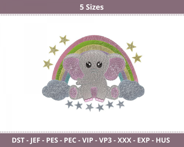 Elephant Rainbow Machine Embroidery Designs-5 Sizes-instant download