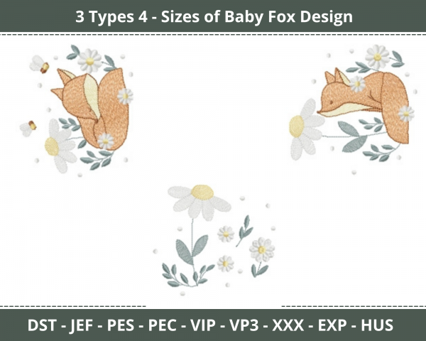 Baby Fox Machine Embroidery Designs-3 Types - 4 Sizes-instant download