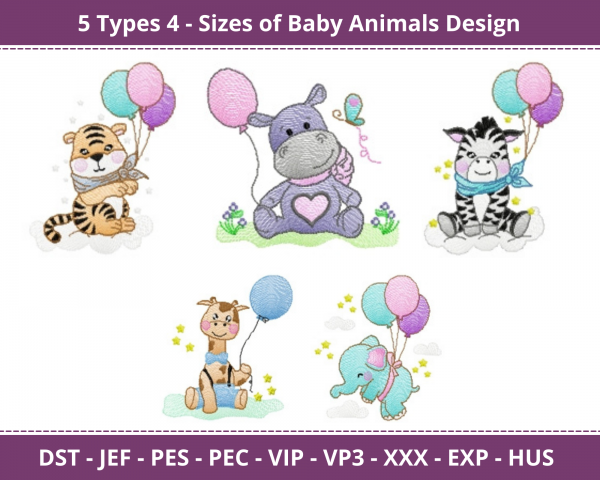Baby Animals Machine Embroidery Designs- 5 Types - 4 Sizes-instant download