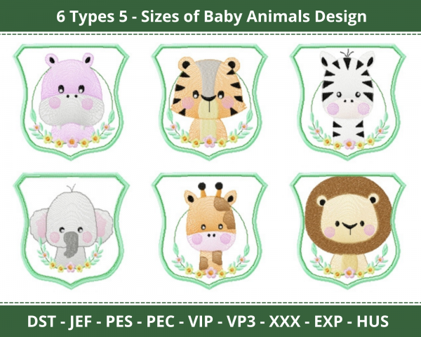 Baby Animals Machine Embroidery Designs-6 Types - 5 Sizes-instant download