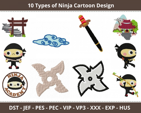 Ninja Cartoon Machine Embroidery Designs-10 Types - 1 Size-instant download