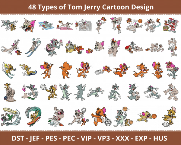 Tom Jerry Cartoon Machine Embroidery Designs-48 Types 1 - Size-instant download