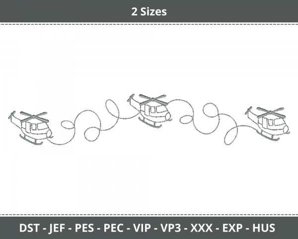 Helicopter Border Machine Embroidery Designs-2 Sizes-instant download